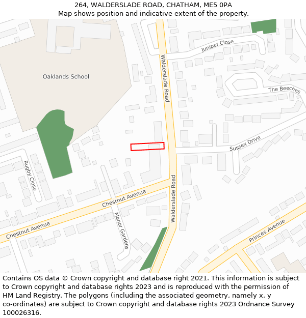 264, WALDERSLADE ROAD, CHATHAM, ME5 0PA: Location map and indicative extent of plot