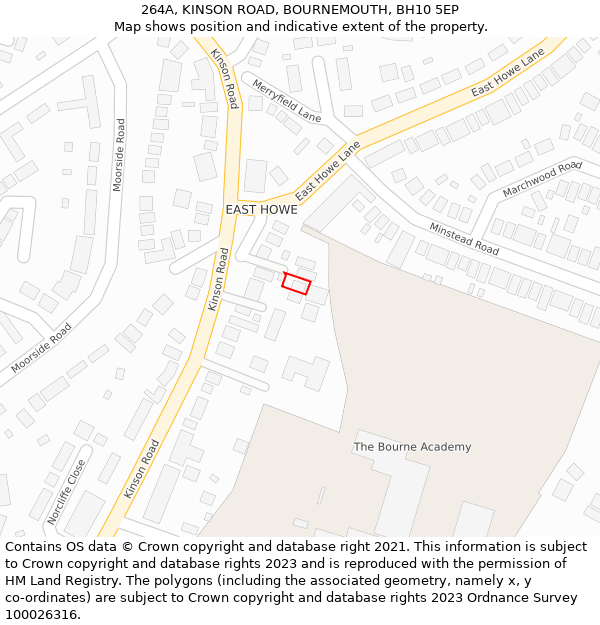 264A, KINSON ROAD, BOURNEMOUTH, BH10 5EP: Location map and indicative extent of plot