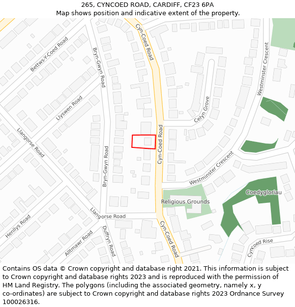 265, CYNCOED ROAD, CARDIFF, CF23 6PA: Location map and indicative extent of plot