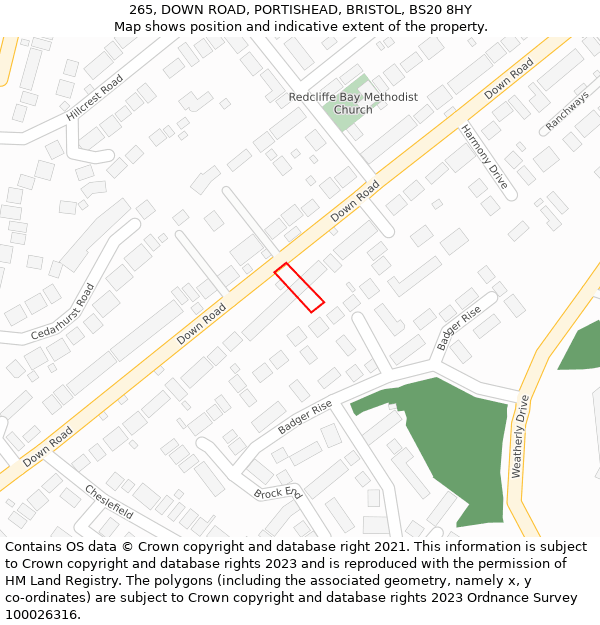 265, DOWN ROAD, PORTISHEAD, BRISTOL, BS20 8HY: Location map and indicative extent of plot
