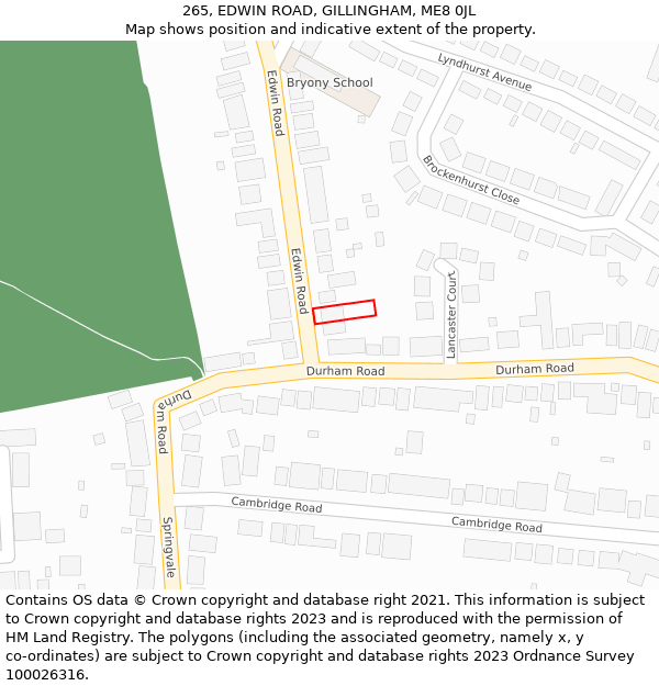 265, EDWIN ROAD, GILLINGHAM, ME8 0JL: Location map and indicative extent of plot