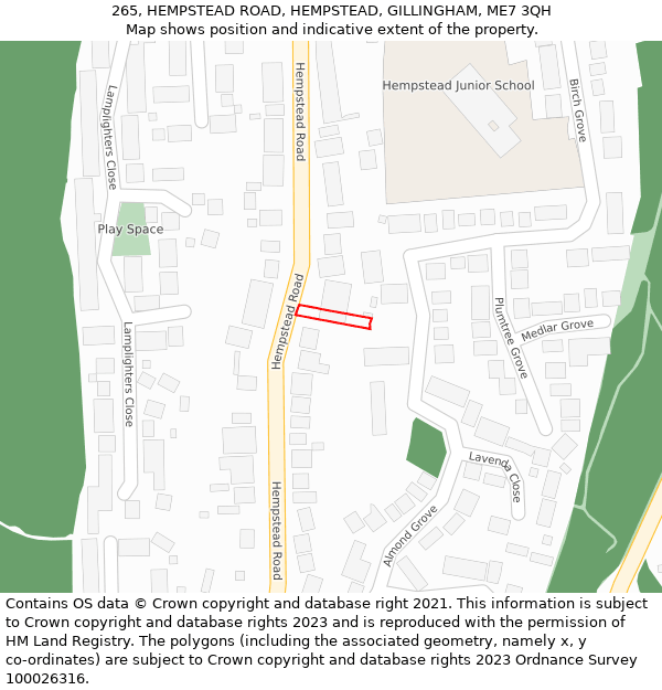 265, HEMPSTEAD ROAD, HEMPSTEAD, GILLINGHAM, ME7 3QH: Location map and indicative extent of plot