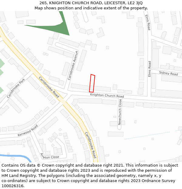 265, KNIGHTON CHURCH ROAD, LEICESTER, LE2 3JQ: Location map and indicative extent of plot