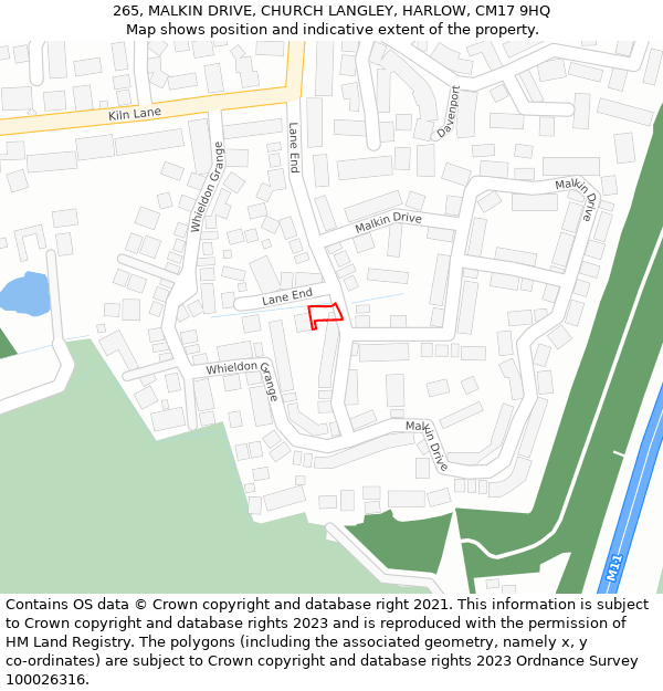 265, MALKIN DRIVE, CHURCH LANGLEY, HARLOW, CM17 9HQ: Location map and indicative extent of plot