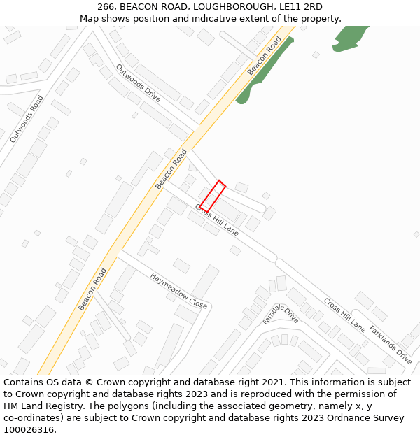 266, BEACON ROAD, LOUGHBOROUGH, LE11 2RD: Location map and indicative extent of plot