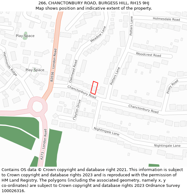 266, CHANCTONBURY ROAD, BURGESS HILL, RH15 9HJ: Location map and indicative extent of plot