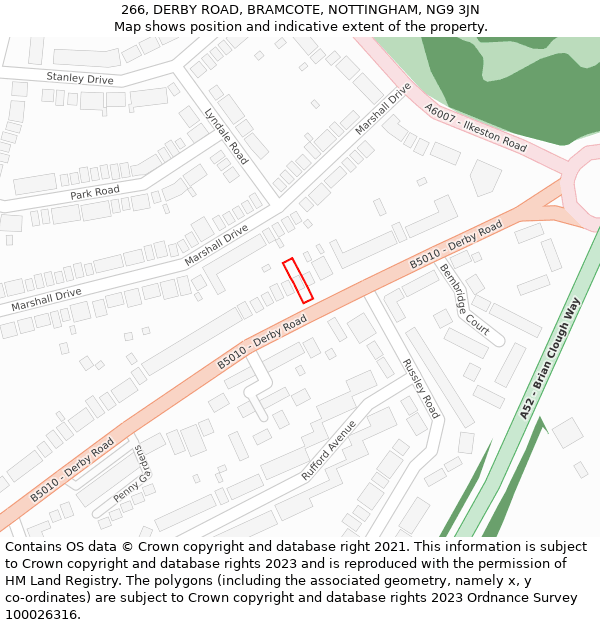 266, DERBY ROAD, BRAMCOTE, NOTTINGHAM, NG9 3JN: Location map and indicative extent of plot