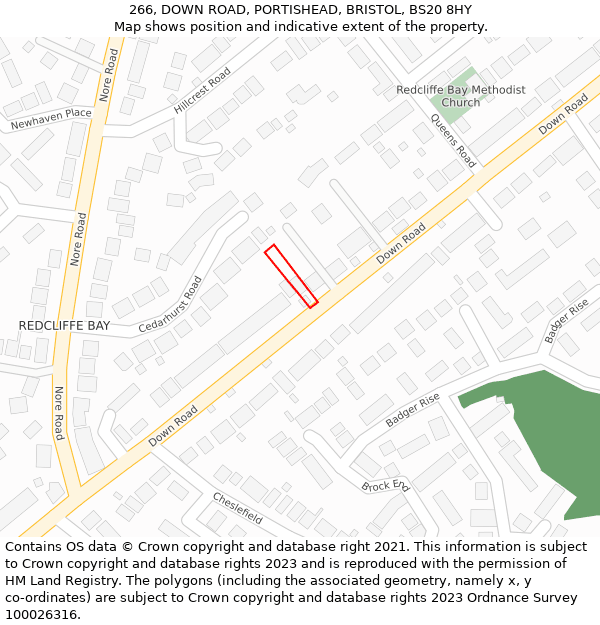 266, DOWN ROAD, PORTISHEAD, BRISTOL, BS20 8HY: Location map and indicative extent of plot