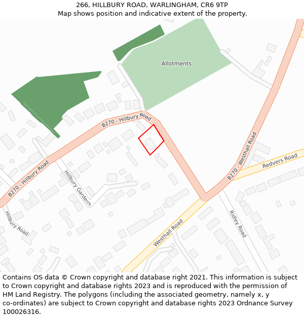 266, HILLBURY ROAD, WARLINGHAM, CR6 9TP: Location map and indicative extent of plot