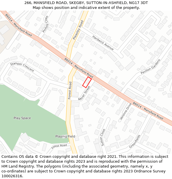 266, MANSFIELD ROAD, SKEGBY, SUTTON-IN-ASHFIELD, NG17 3DT: Location map and indicative extent of plot