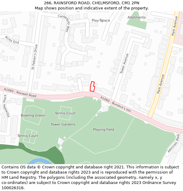 266, RAINSFORD ROAD, CHELMSFORD, CM1 2PN: Location map and indicative extent of plot