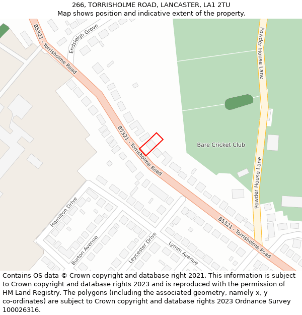 266, TORRISHOLME ROAD, LANCASTER, LA1 2TU: Location map and indicative extent of plot