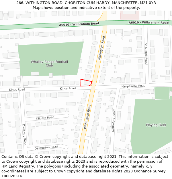 266, WITHINGTON ROAD, CHORLTON CUM HARDY, MANCHESTER, M21 0YB: Location map and indicative extent of plot