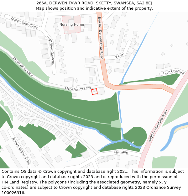 266A, DERWEN FAWR ROAD, SKETTY, SWANSEA, SA2 8EJ: Location map and indicative extent of plot