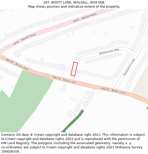 267, BOSTY LANE, WALSALL, WS9 0QE: Location map and indicative extent of plot