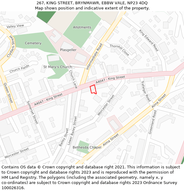 267, KING STREET, BRYNMAWR, EBBW VALE, NP23 4DQ: Location map and indicative extent of plot