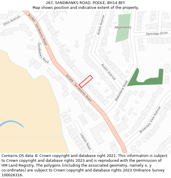 267, SANDBANKS ROAD, POOLE, BH14 8EY: Location map and indicative extent of plot