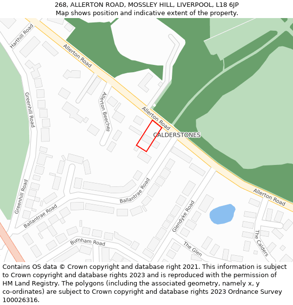 268, ALLERTON ROAD, MOSSLEY HILL, LIVERPOOL, L18 6JP: Location map and indicative extent of plot