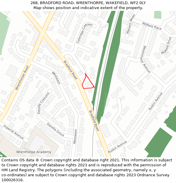 268, BRADFORD ROAD, WRENTHORPE, WAKEFIELD, WF2 0LY: Location map and indicative extent of plot