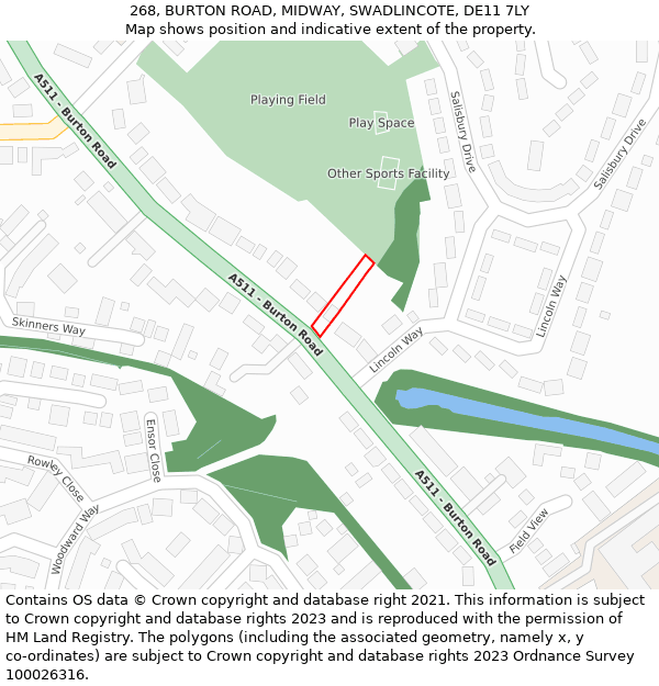 268, BURTON ROAD, MIDWAY, SWADLINCOTE, DE11 7LY: Location map and indicative extent of plot