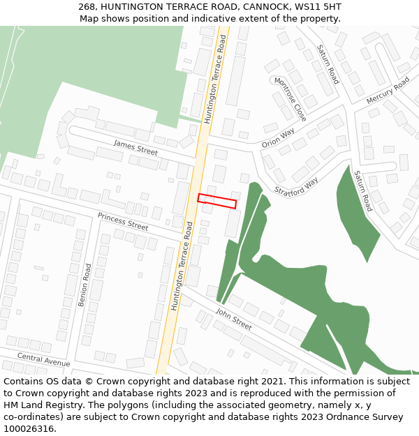 268, HUNTINGTON TERRACE ROAD, CANNOCK, WS11 5HT: Location map and indicative extent of plot