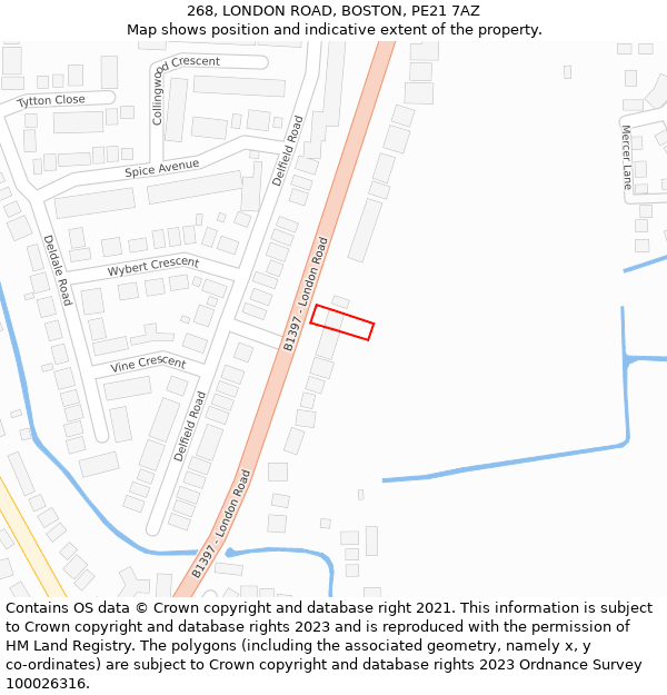 268, LONDON ROAD, BOSTON, PE21 7AZ: Location map and indicative extent of plot