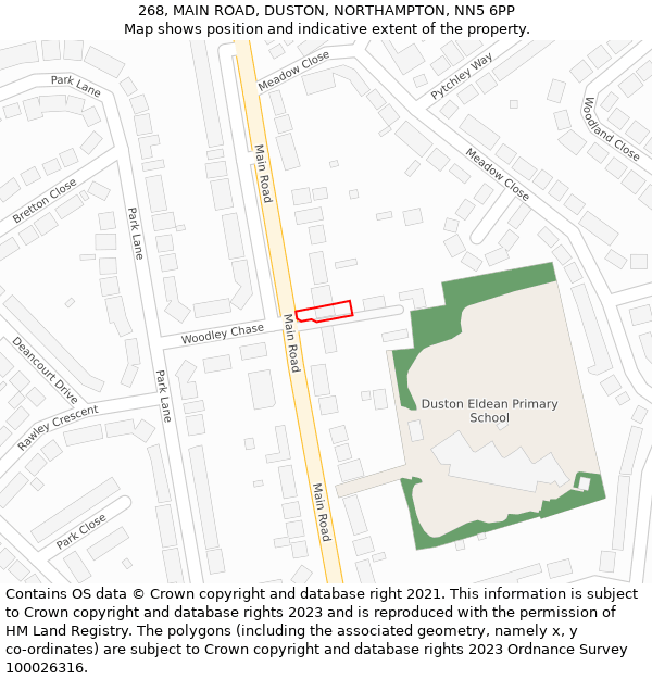 268, MAIN ROAD, DUSTON, NORTHAMPTON, NN5 6PP: Location map and indicative extent of plot