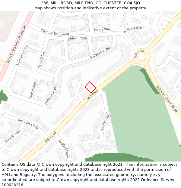 268, MILL ROAD, MILE END, COLCHESTER, CO4 5JQ: Location map and indicative extent of plot