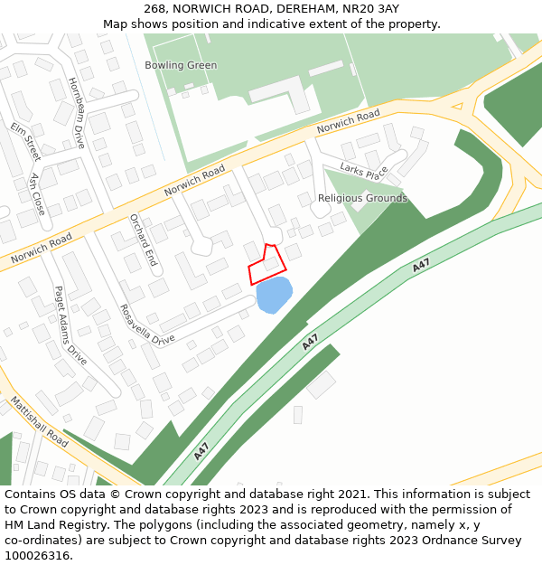268, NORWICH ROAD, DEREHAM, NR20 3AY: Location map and indicative extent of plot