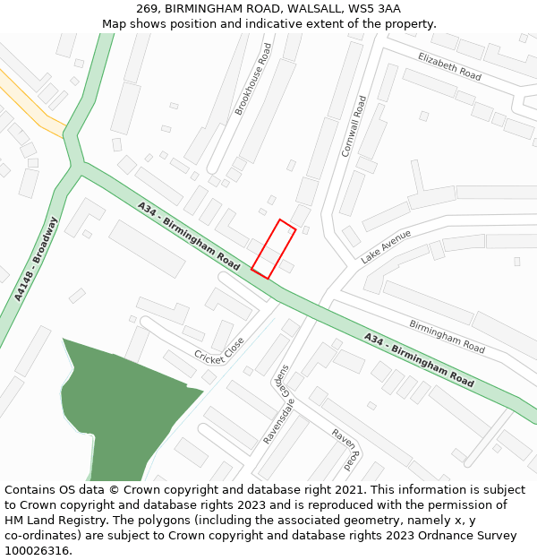 269, BIRMINGHAM ROAD, WALSALL, WS5 3AA: Location map and indicative extent of plot