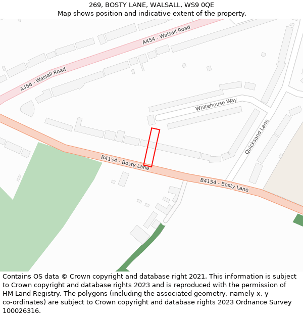269, BOSTY LANE, WALSALL, WS9 0QE: Location map and indicative extent of plot