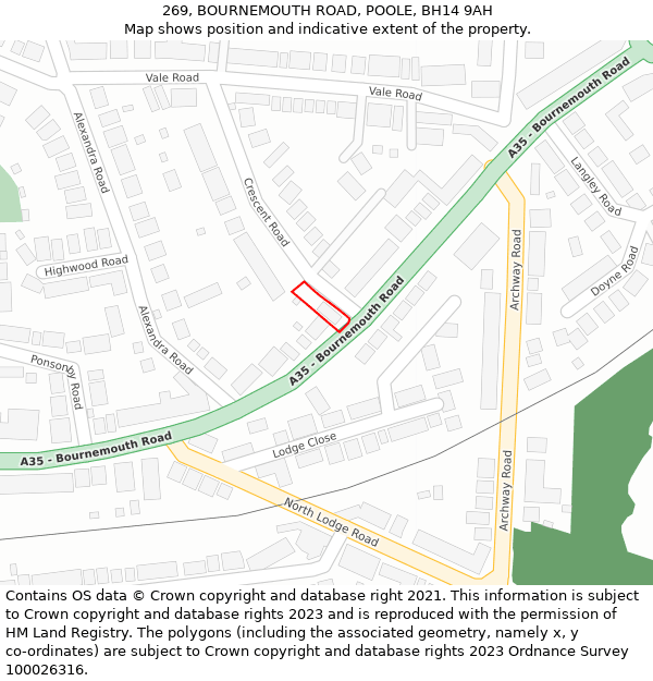 269, BOURNEMOUTH ROAD, POOLE, BH14 9AH: Location map and indicative extent of plot