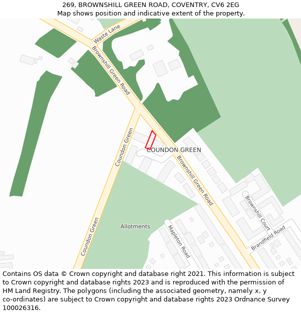 269, BROWNSHILL GREEN ROAD, COVENTRY, CV6 2EG: Location map and indicative extent of plot