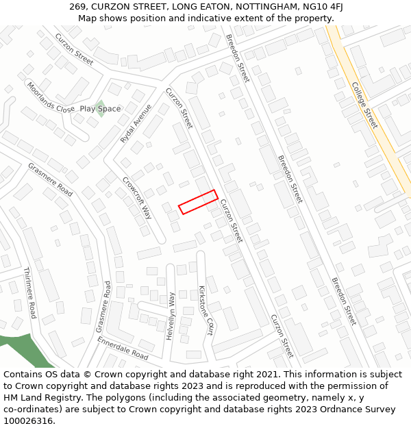 269, CURZON STREET, LONG EATON, NOTTINGHAM, NG10 4FJ: Location map and indicative extent of plot