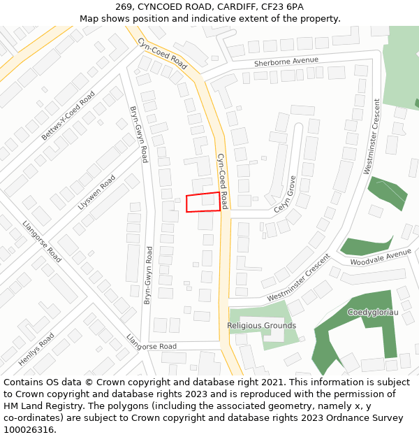 269, CYNCOED ROAD, CARDIFF, CF23 6PA: Location map and indicative extent of plot