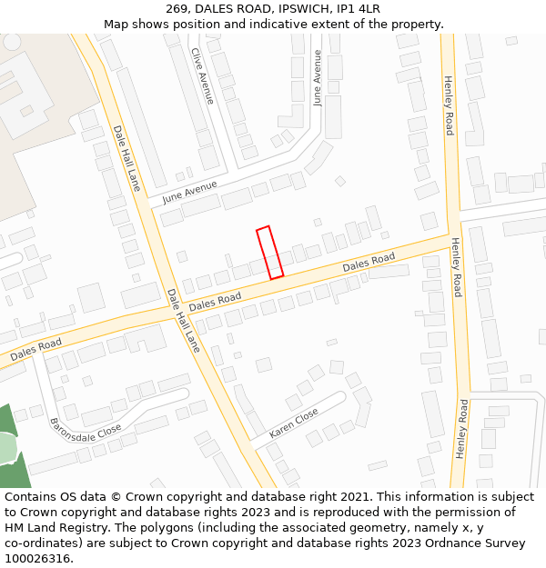 269, DALES ROAD, IPSWICH, IP1 4LR: Location map and indicative extent of plot