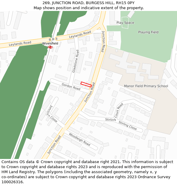 269, JUNCTION ROAD, BURGESS HILL, RH15 0PY: Location map and indicative extent of plot