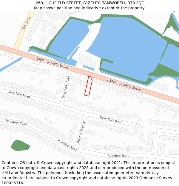 269, LICHFIELD STREET, FAZELEY, TAMWORTH, B78 3QF: Location map and indicative extent of plot