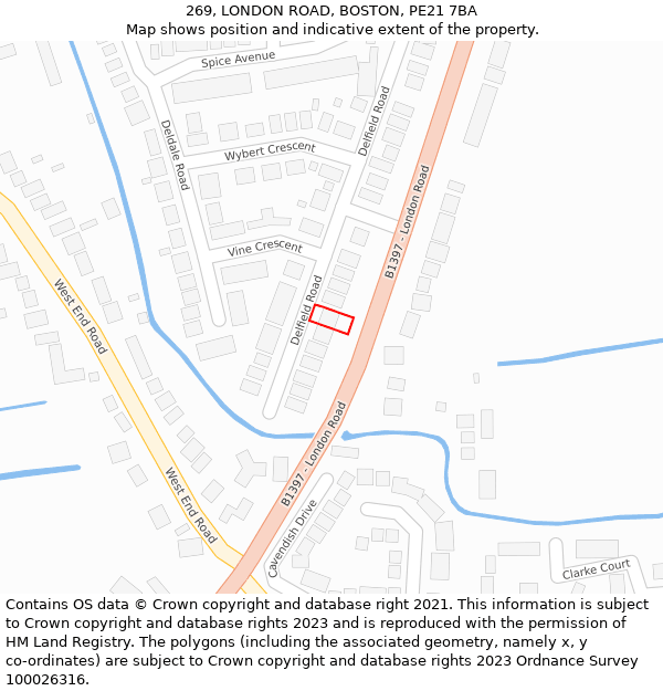 269, LONDON ROAD, BOSTON, PE21 7BA: Location map and indicative extent of plot