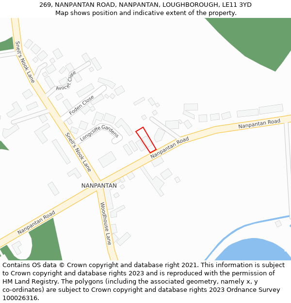 269, NANPANTAN ROAD, NANPANTAN, LOUGHBOROUGH, LE11 3YD: Location map and indicative extent of plot