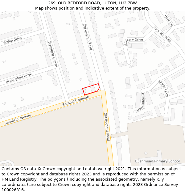 269, OLD BEDFORD ROAD, LUTON, LU2 7BW: Location map and indicative extent of plot