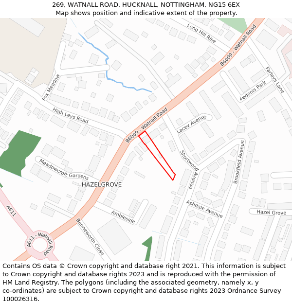 269, WATNALL ROAD, HUCKNALL, NOTTINGHAM, NG15 6EX: Location map and indicative extent of plot