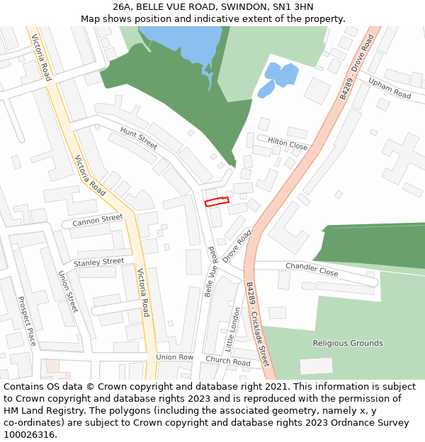 26A, BELLE VUE ROAD, SWINDON, SN1 3HN: Location map and indicative extent of plot