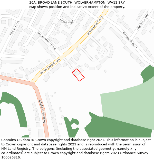 26A, BROAD LANE SOUTH, WOLVERHAMPTON, WV11 3RY: Location map and indicative extent of plot
