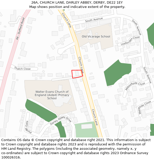 26A, CHURCH LANE, DARLEY ABBEY, DERBY, DE22 1EY: Location map and indicative extent of plot
