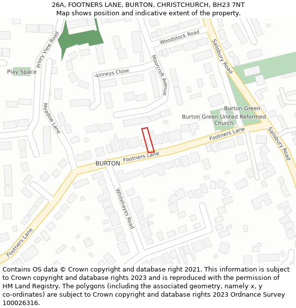 26A, FOOTNERS LANE, BURTON, CHRISTCHURCH, BH23 7NT: Location map and indicative extent of plot