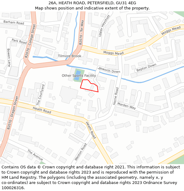 26A, HEATH ROAD, PETERSFIELD, GU31 4EG: Location map and indicative extent of plot