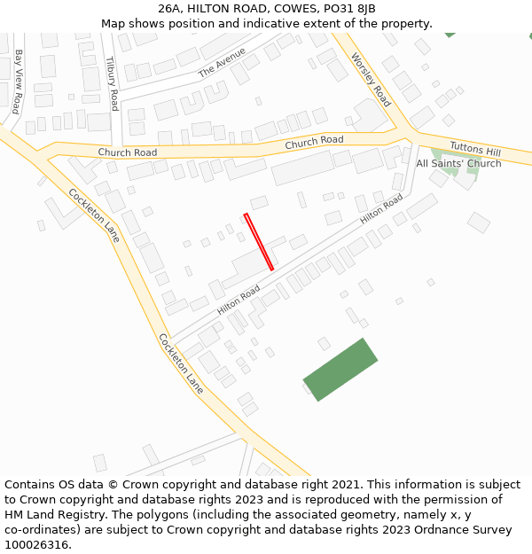 26A, HILTON ROAD, COWES, PO31 8JB: Location map and indicative extent of plot