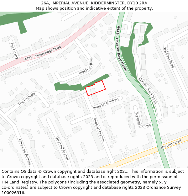26A, IMPERIAL AVENUE, KIDDERMINSTER, DY10 2RA: Location map and indicative extent of plot