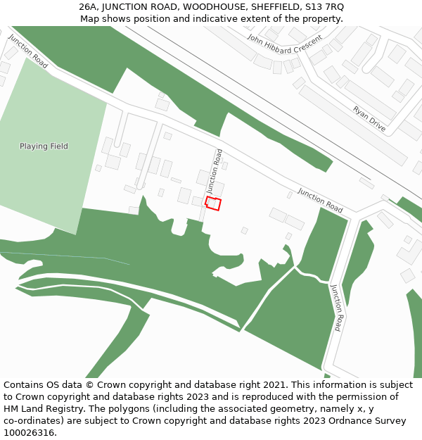 26A, JUNCTION ROAD, WOODHOUSE, SHEFFIELD, S13 7RQ: Location map and indicative extent of plot